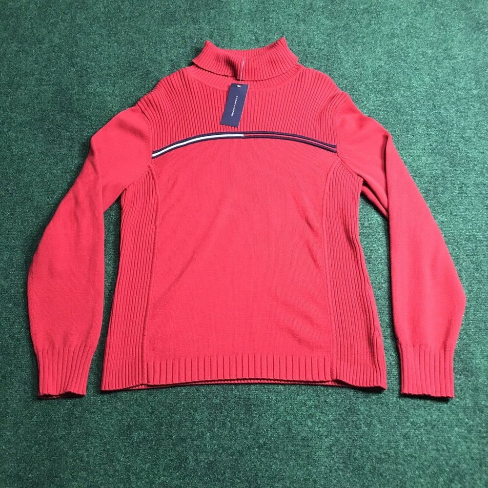 Vintage Tommy Hilfiger Womens Sweater Size XL Turtleneck Knit Red Pullover Japan